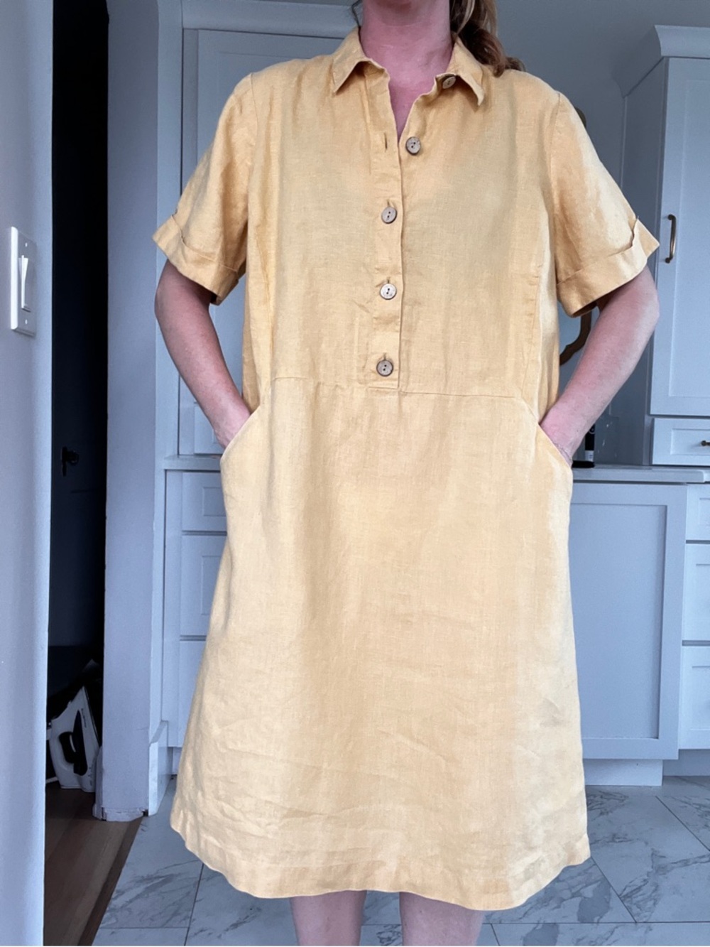 J. Jill Sunflower Yellow Linen Button-Front Midi Dress “tall”